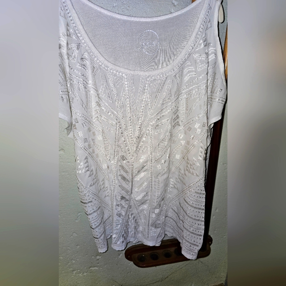 Elegant White Embroidered Cold-Shoulder Top